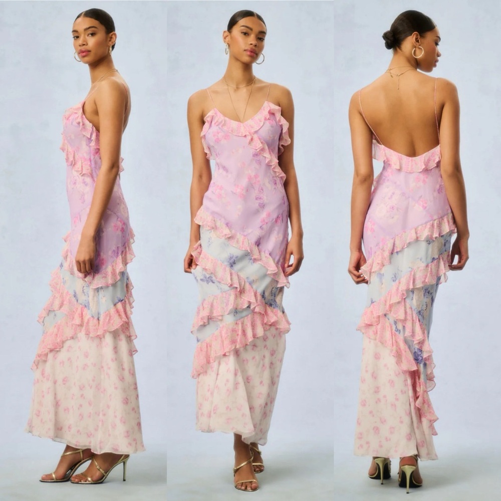 NWT LoveShackFancy Rialto Silk Mixed Heirloom Print Dress in Size 6